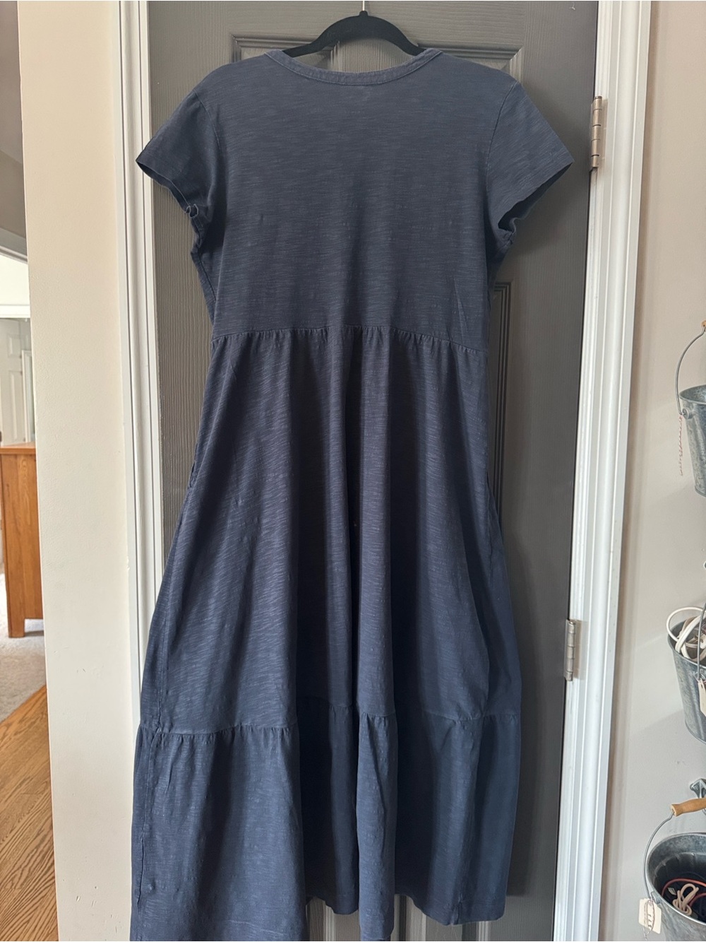 Pact Navy Button-Front Short-Sleeve Tiered Midi Dress - Picture 3 of 3